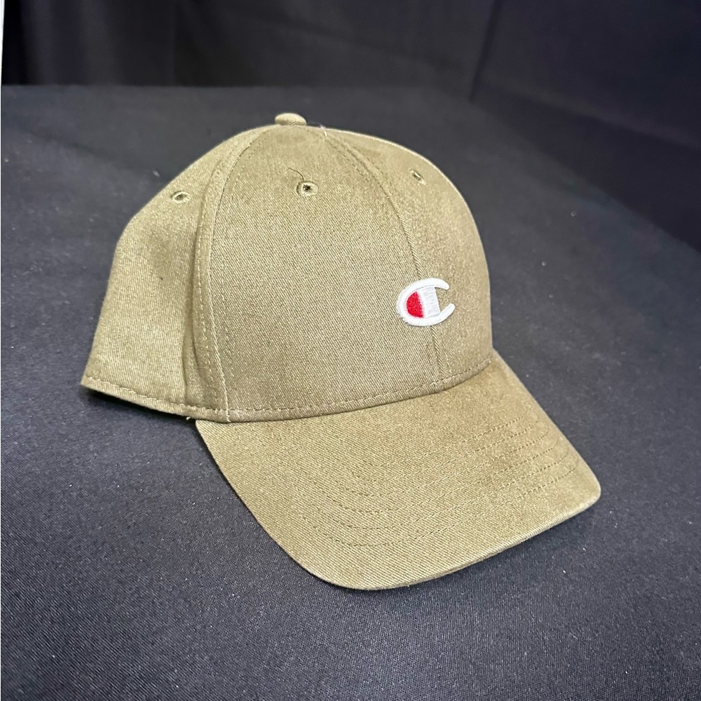 Olive Green Champion hat with brown leather strap